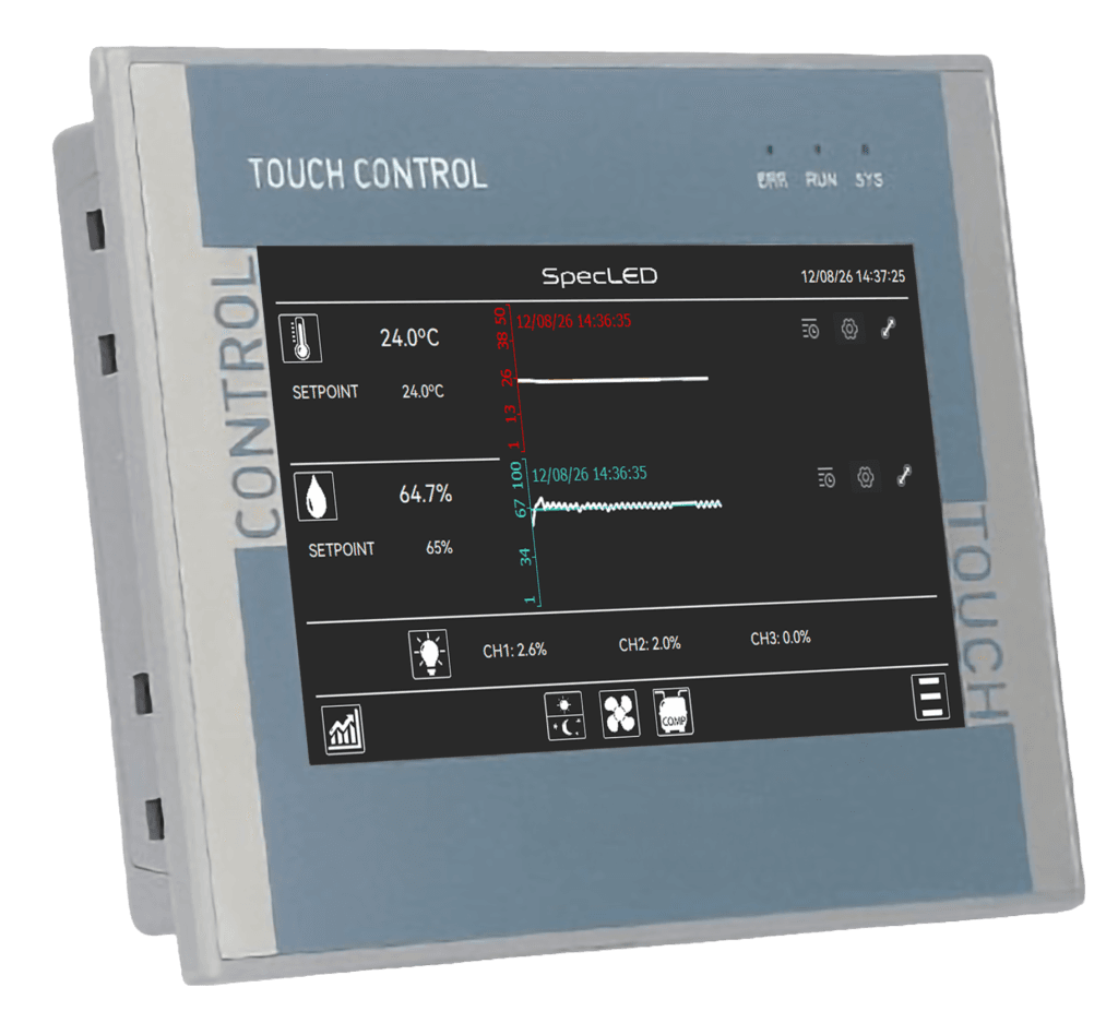 Panel de control HMI y PLC para cámaras climáticas de laboratorio SpecLED